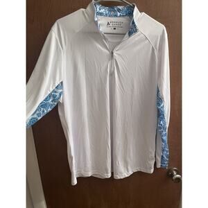 Bermuda Sands Women WHITE LONG SLEEVE MOCK GOLF SHIRT Size XL 1/4 Zip Pockets